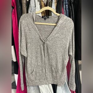 Lulus grey hooded tie front sweater size small